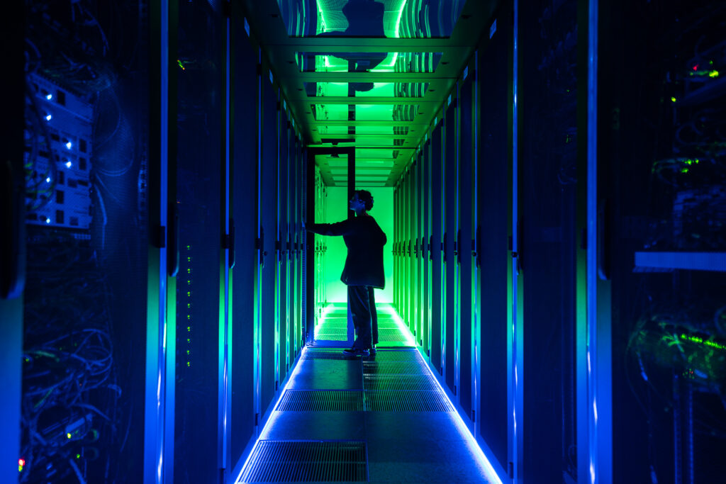 An engineer and server equipment inside LIM DC